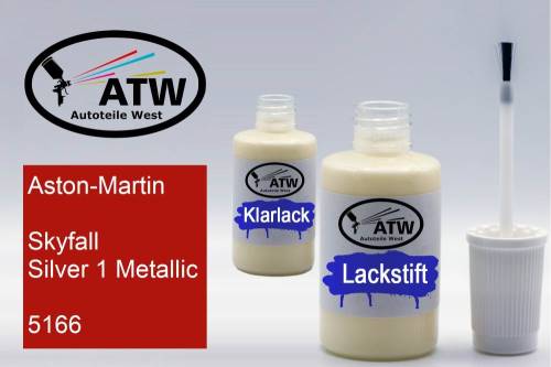 Aston-Martin, Skyfall Silver 1 Metallic, 5166: 20ml Lackstift + 20ml Klarlack - Set, von ATW Autoteile West.